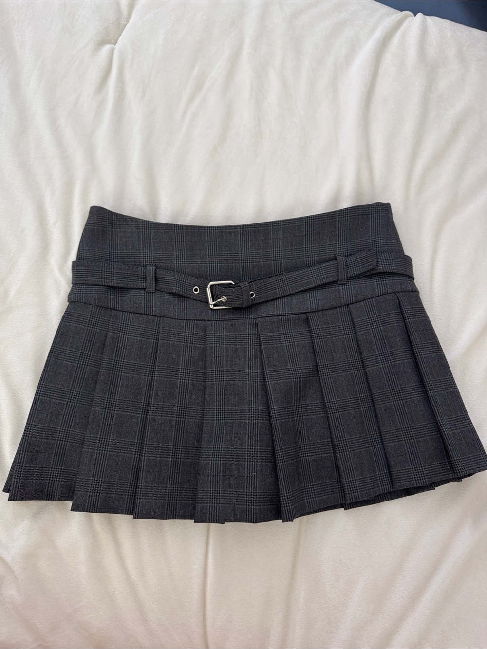 Zara Black Plaid Pleated Mini Skirt with Slim Belt & built in shorts, xs